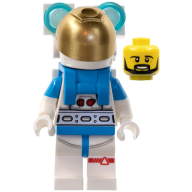 lunar research astronaut - male white and dark azure suit white helmet metallic gold visor backpack lights beard