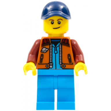 lunar research astronaut - male dark orange classic space jacket dark azure legs dark blue cap with hole lopsided smile rover driver