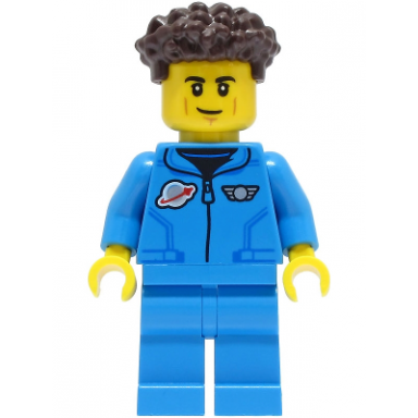 lunar research astronaut - male dark azure jumpsuit dark brown coiled hair with short straight sides