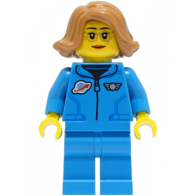 lunar research astronaut - female dark azure jumpsuit medium nougat hair glasses