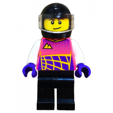 go-kart racer coral racing suit black helmet and legs