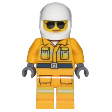 fire - reflective stripes bright light orange suit white helmet sunglasses