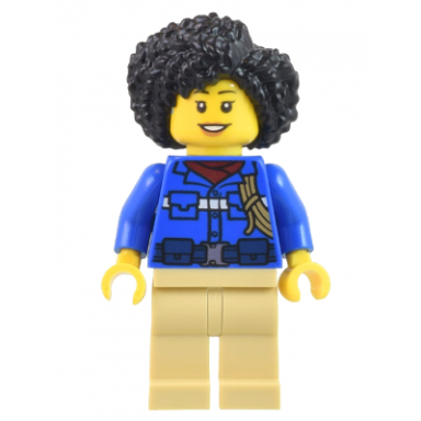 wildlife rescue ranger - female blue shirt with rescue on back tan legs black coiled hair maya