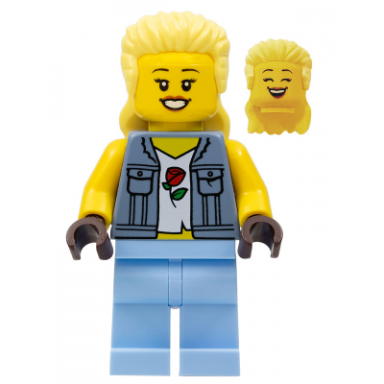 stuntz spectator - female sand blue vest over rose shirt bright light blue legs bright light yellow mullet
