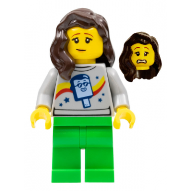 stuntz spectator - female popsicle shirt bright green legs dark brown hair