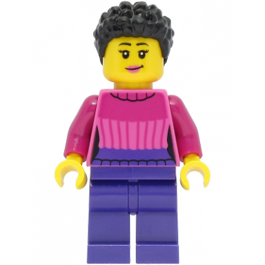 car driver - female dark pink sweater dark purple legs black hair