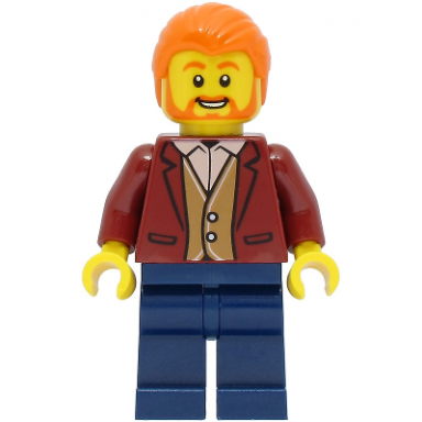 car driver - male dark red suit jacket dark blue legs orange hair