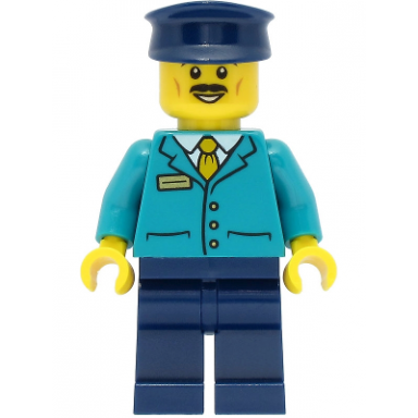 train driver - male dark turquoise shirt dark blue legs and hat
