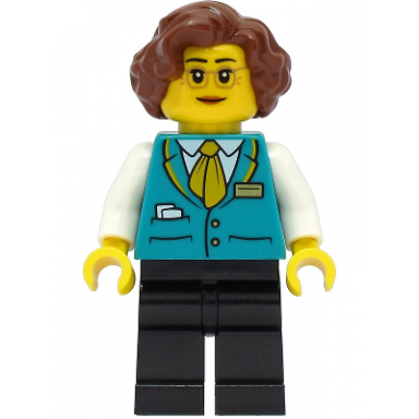 conductress - dark turquoise vest black legs reddish brown hair
