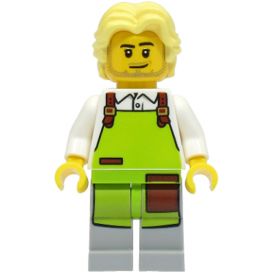 cyclist - male white shirt lime apron bright light yellow hair