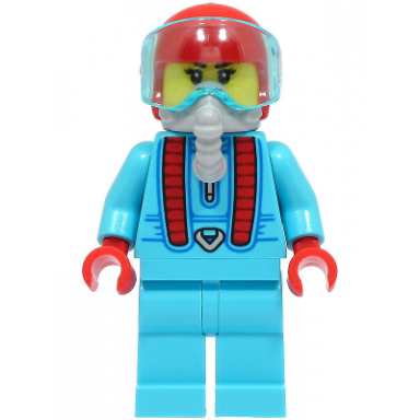 stuntz driver - female medium azure jumpsuit and legs red helmet trans-light blue visor light bluish gray oxygen mask