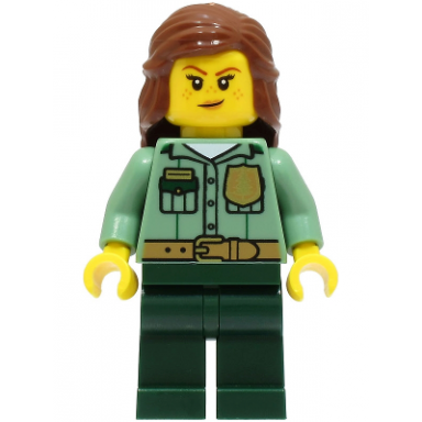 park ranger - female sand green shirt dark green legs reddish brown hair