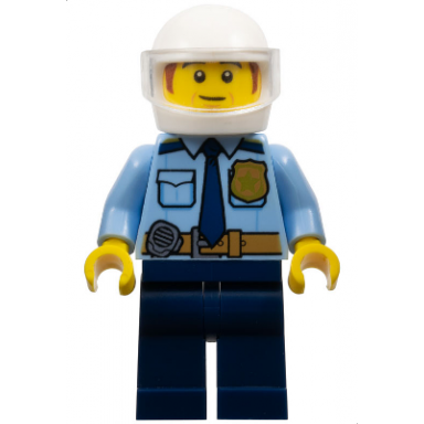 police - city shirt with dark blue tie and gold badge dark tan belt with radio dark blue legs white helmet sideburns