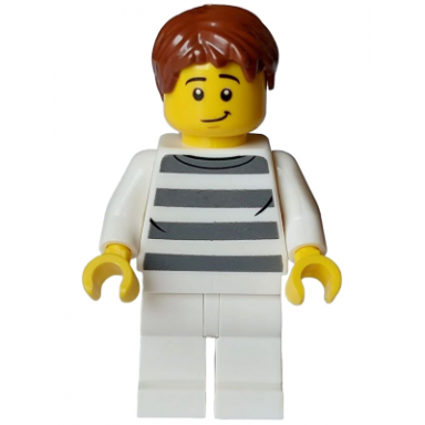 police - city bandit crook male white shirt with dark bluish gray prison stripes white legs reddish brown hair