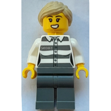 police - jail prisoner 50382 prison stripes female dark bluish gray legs open mouth tan ponytail