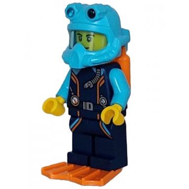 arctic explorer diver - male dark blue diving suit orange air tanks and flippers medium azure helmet