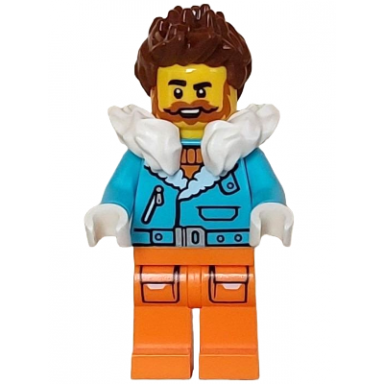 arctic explorer captain - male medium azure jacket white fur collar reddish brown hair dark orange beard