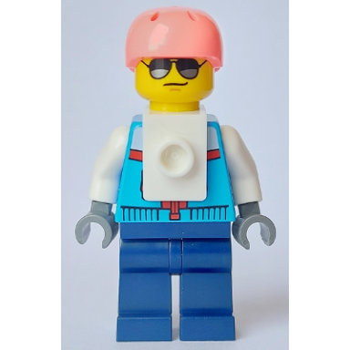 rock climber - male dark azure jacket dark blue legs coral sports helmet sunglasses