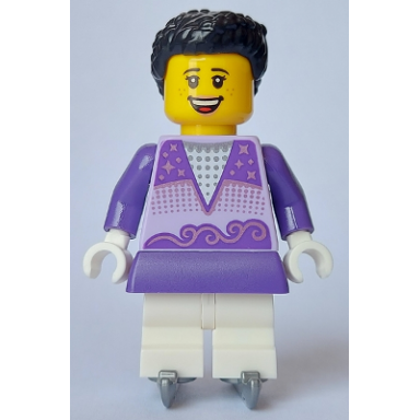 ice skater - female lavender top white medium legs black hair ice skates