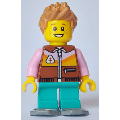 boy - reddish brown jacket dark turqouise short legs medium nougat spiked hair snowshoes
