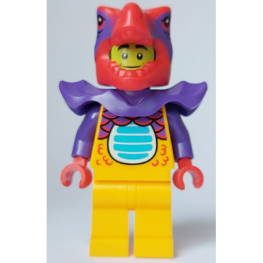 comic shop guy - male bright light orange dragon suit and legs red dragon head dark purple shoulder armor