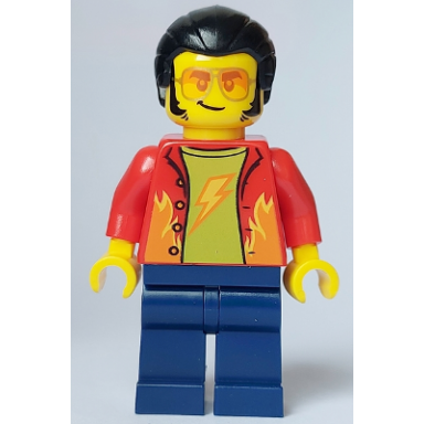 noodle vendor - male red shirt dark blue legs black hair sunglasses
