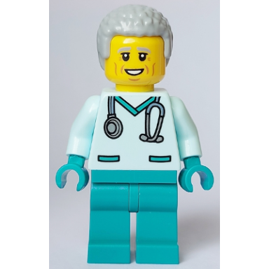 veterinarian - male light aqua scrubs dark turquoise legs light bluish gray hair