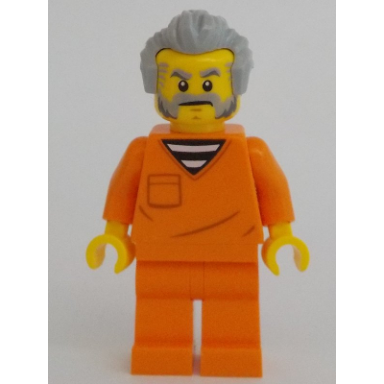 police - city jail prisoner male orange prison jumpsuit light bluish gray hair beard and sideburns