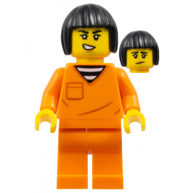 police - city jail prisoner female orange prison jumpsuit black bob cut hair short