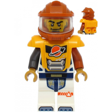 astronaut - male white spacesuit with dark orange and pearl dark gray arms dark orange helmet trans-clear visor bright light orange armor with ingot