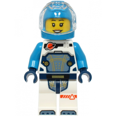 astronaut - female white spacesuit with dark azure arms dark azure helmet trans-clear visor