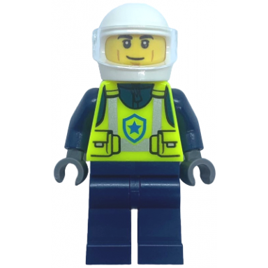 police - city officer male neon yellow safety vest white helmet trans-clear visor