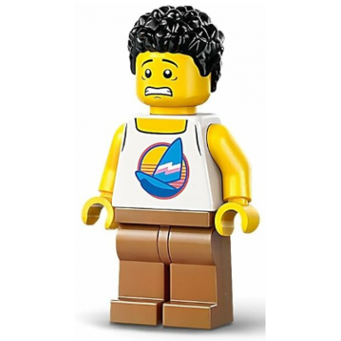 barbequer - male white tank top with dark azure sailboat medium nougat legs black short coiled hair