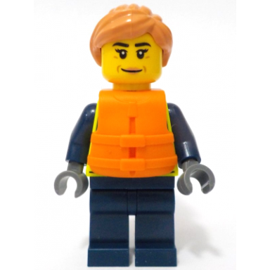 police - city officer female neon yellow safety vest orange life jacket nougat hair
