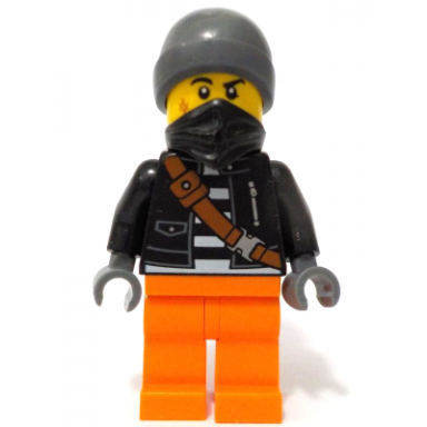 police - city bandit crook male black jacket orange legs dark bluish gray beanie black bandana