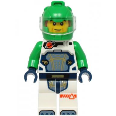 astronaut - male white spacesuit with bright green arms bright green helmet trans-clear visor