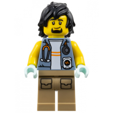city jungle explorer - sand blue jacket stethoscope dark tan legs black hair