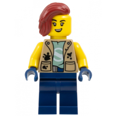 city jungle explorer female - dark tan vest dark blue legs dark red hair
