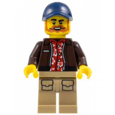 city jungle pilot - dark brown jacket over red shirt dark tan legs dark blue cap