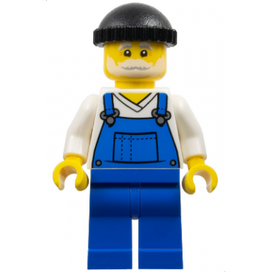 fisherman - black knit cap blue overalls