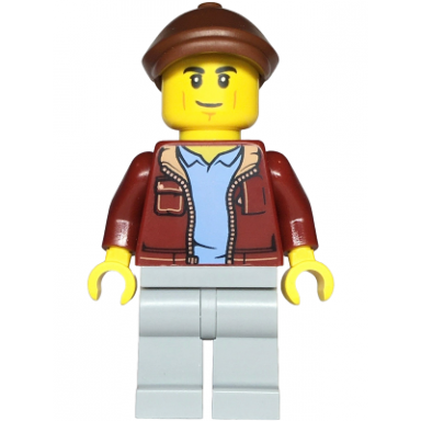 car transporter driver - male dark red jacket light bluish gray legs reddish brown flat cap