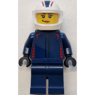 formula 1 driver red bull - female dark blue racing suit white helmet trans-clear visor