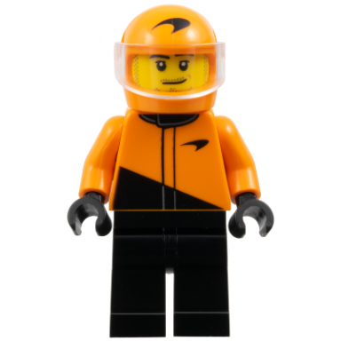 formula 1 driver mclaren - male black and orange racing suit orange helmet trans-clear visor stubble