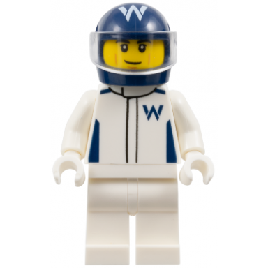 formula 1 driver williams - male white racing suit dark blue helmet trans-clear visor