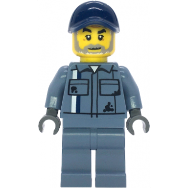 scrapyard worker - male sand blue mechanic uniform sand blue legs dark blue cap beard