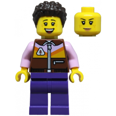 mom - reddish brown jacket dark purple legs dark brown hair