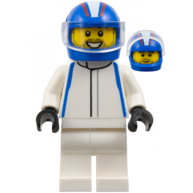 formula 1 driver vcarb - male white racing suit blue helmet trans-clear visor stubble