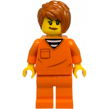 police - city jail prisoner female orange prison jumpsuit dark orange short tousled hair