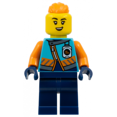 arctic explorer - female medium azure jacket name badge orange topknot braid hair