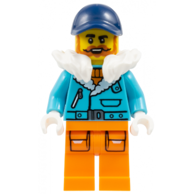 arctic explorer captain - male medium azure jacket white fur collar dark orange beard dark blue cap